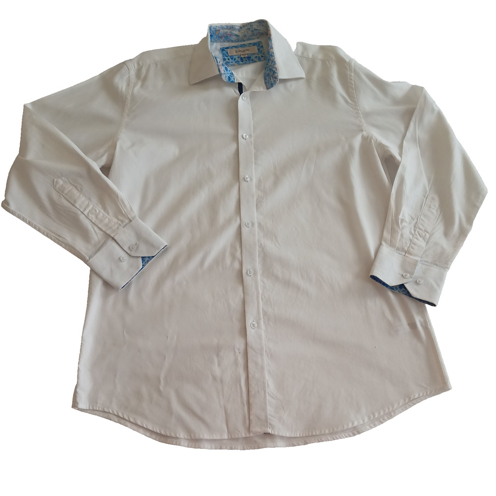 1 Like no Other Button Shirt Men's 16.5 White With Contrast Cuff Lining Casual
